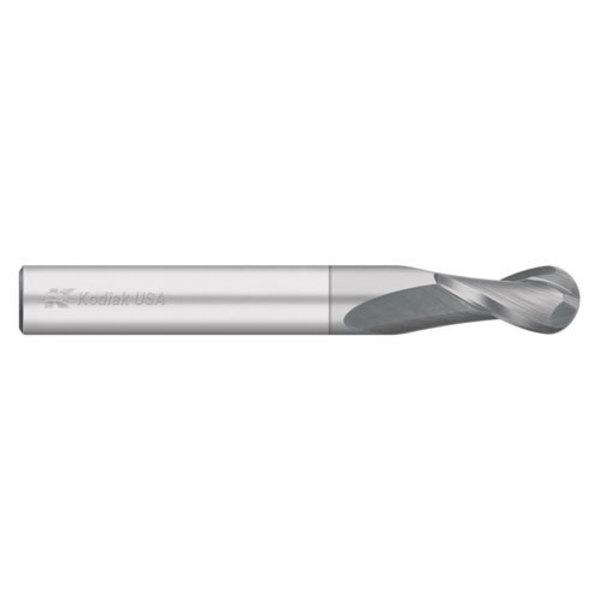 Kodiak Cutting Tools 1/8 2 Flute Carbide Endmill Single End Ball Nose Long TICN Coated 5465405